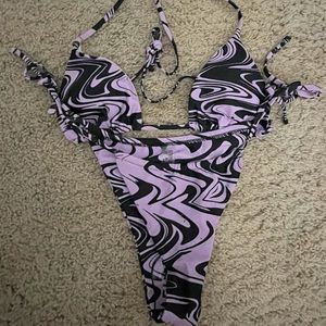 fun purple and black swirls bikini set